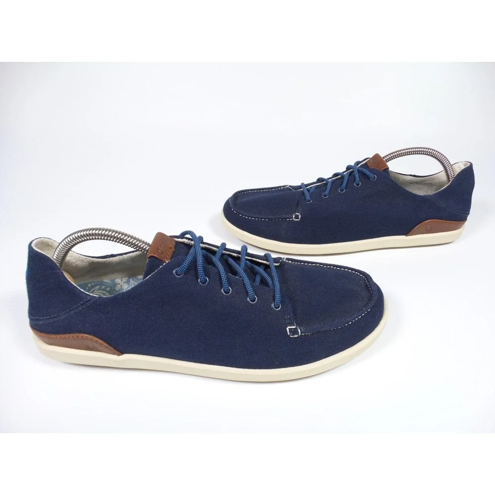 OluKai Manoa Shoes Mens Size‎ 10 Navy Blue Canvas Lace Up Casual Comfort